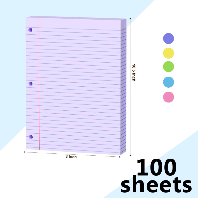 AILZFEI Purple Loose Leaf Paper 200 Sheets Colored Filler Paper 2 Pack 8 * 10.5 College Ruled Paper 3-Hole Punched Paper for 3-Ring Binders Notebook Lined 8"" x 10.5"" - Image 2